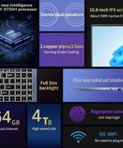 Alternative view of 2023 Gaming Laptop Computer Office Business Notebooks Win11 15.6" Intel Core I7-9750H Dual DDR4 64GB 2TB SSD RJ45 Type-C Camera