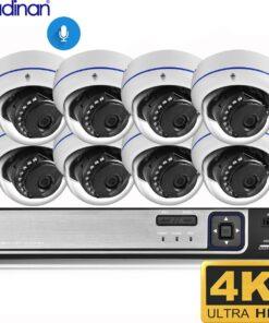 4K Video Surveillance Set 8MP POE Dome Vandel-proof Camera Kit Audio Video Outdoor Home 4/8CH Set Security Camera System CCTV