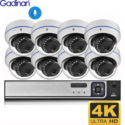 4K Video Surveillance Set 8MP POE Dome Vandel proof Camera Kit Audio Video Outdoor Home 4