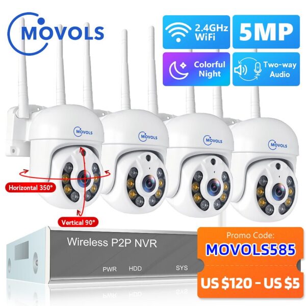 Movols H 265 3MP 5MP HD Wireless CCTV System Two Way Audio Waterproof PTZ WIFI IP