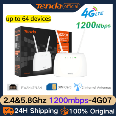 Tenda 4G Router SIM Card AC1200 Wireless Router Hotspot 64 Users 150mbps Beamforming 4G Wifi Router
