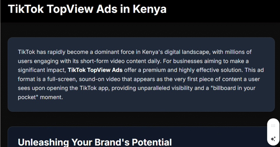 TikTok TopView Ads in Kenya