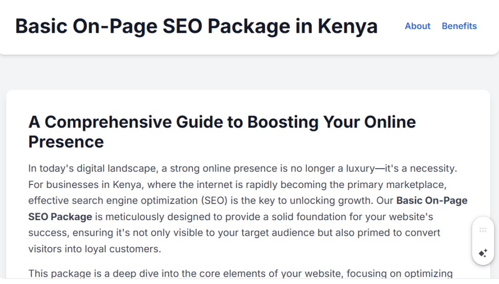 Basic On-Page SEO Package in Kenya:
