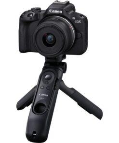 canon eos r50 mirrorless camera vlogger kit black product product attached to tripod