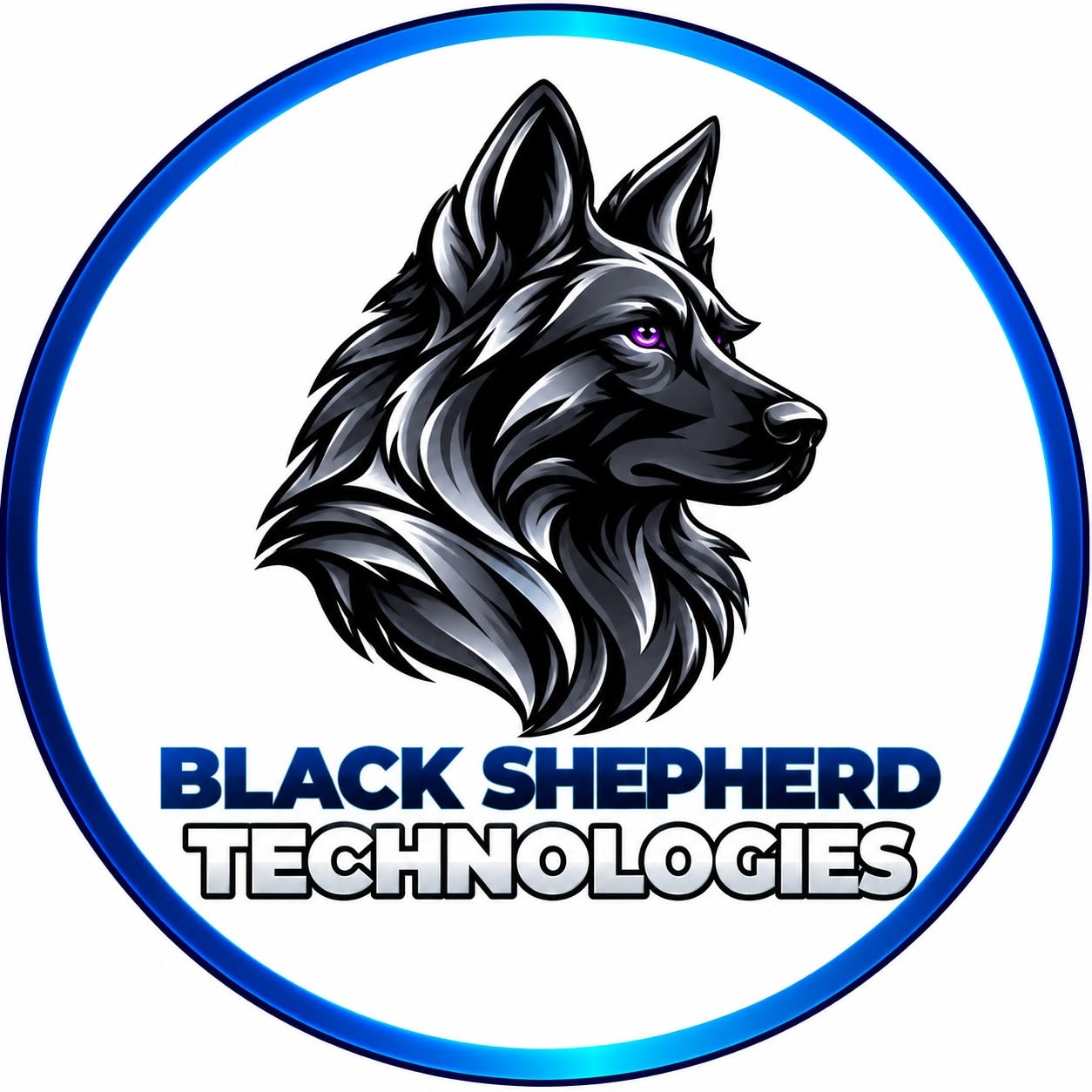 Black Shepherd Technologies logo — black shepherd emblem with blue circular border